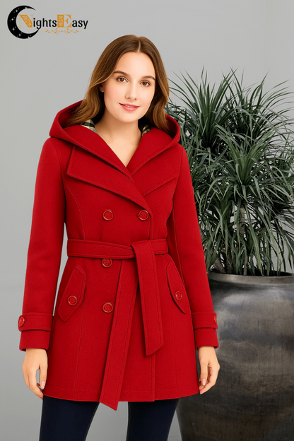 Red Women's Lace Trim Trench Coat Style Jacket