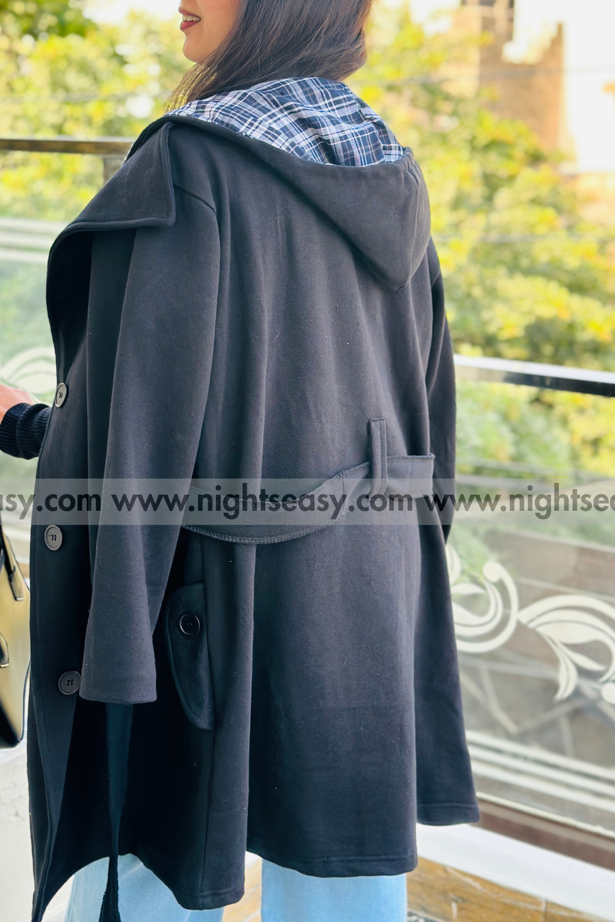 Black Women's Lace Trim Trench Coat Style Jacket