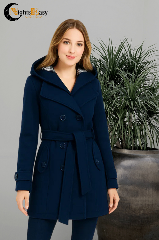 Navy Blue Women's Lace Trim Trench Coat Style Jacket