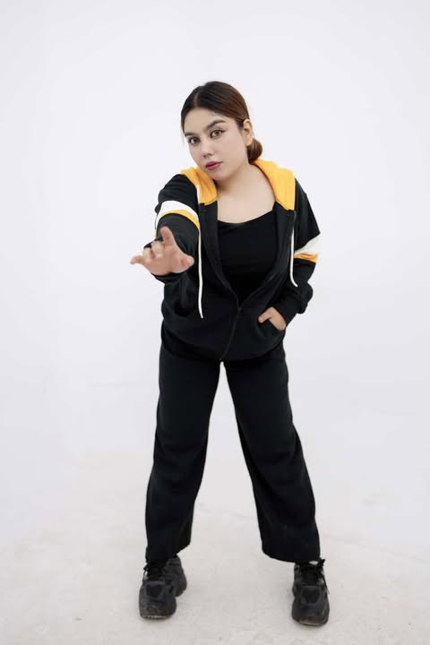 Black with Yellow and White Stripes Zipper Hoodie For Women