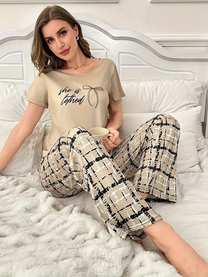 Coffee Printed Night Suit