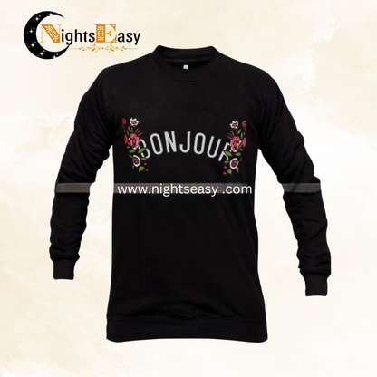 Black Bonjour Printed Sweat Shirt