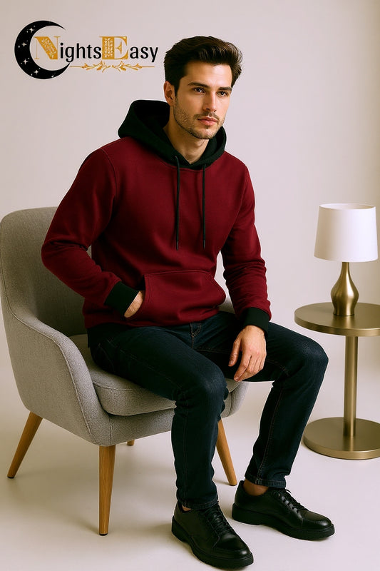 Maroon With Black Basic Kangaroo Hoodie
