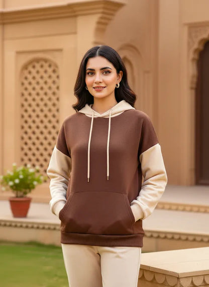 Brown & Cream Hoodie For Women