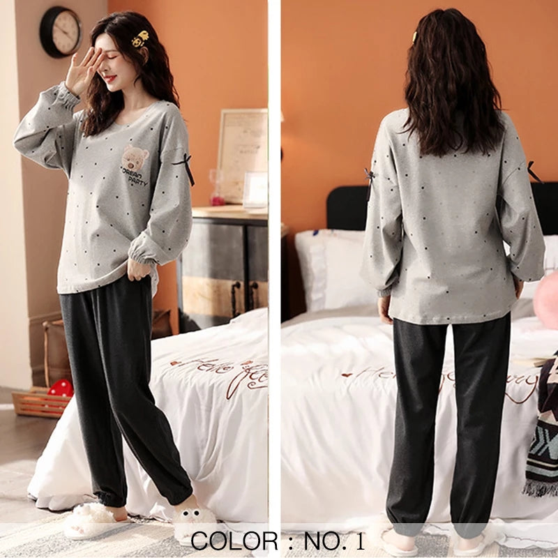 Gray Bear Printed  Night Suit