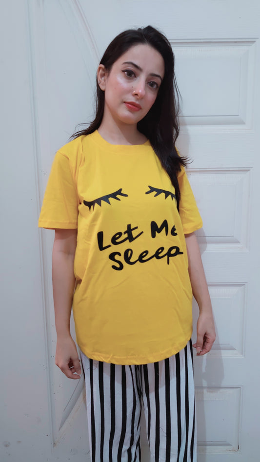 Yellow Let Me Sleep Printed  Night Suit