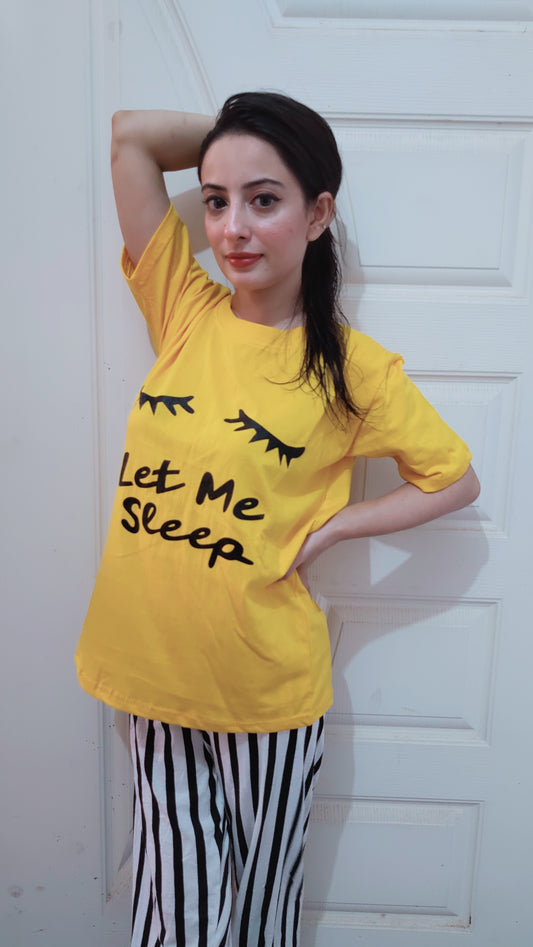 Yellow Let Me Sleep Printed  Night Suit