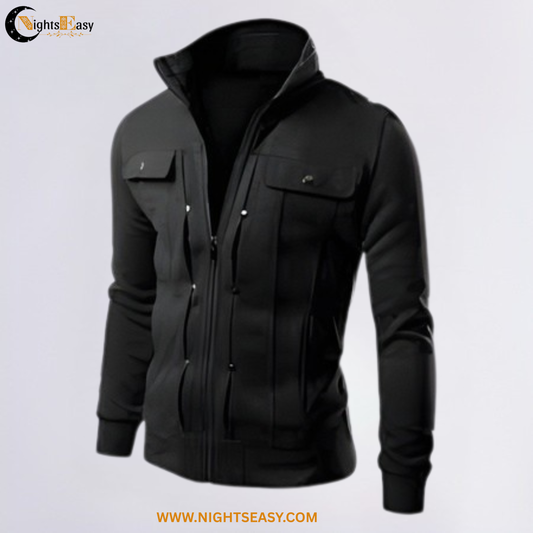 Black Mexican Fleece Jacket for Men with Front Pocket