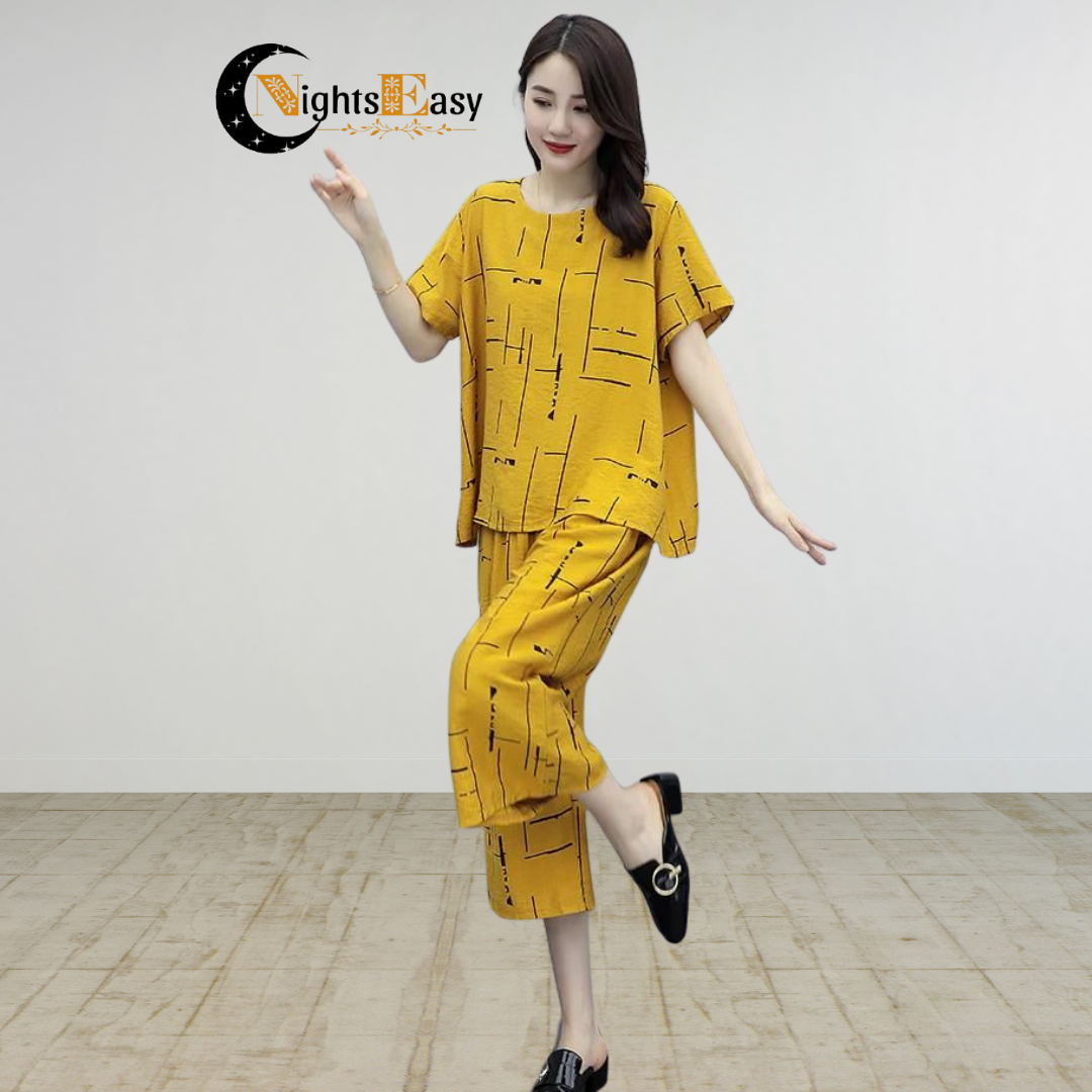 Yellow Printed Capri Night Suit