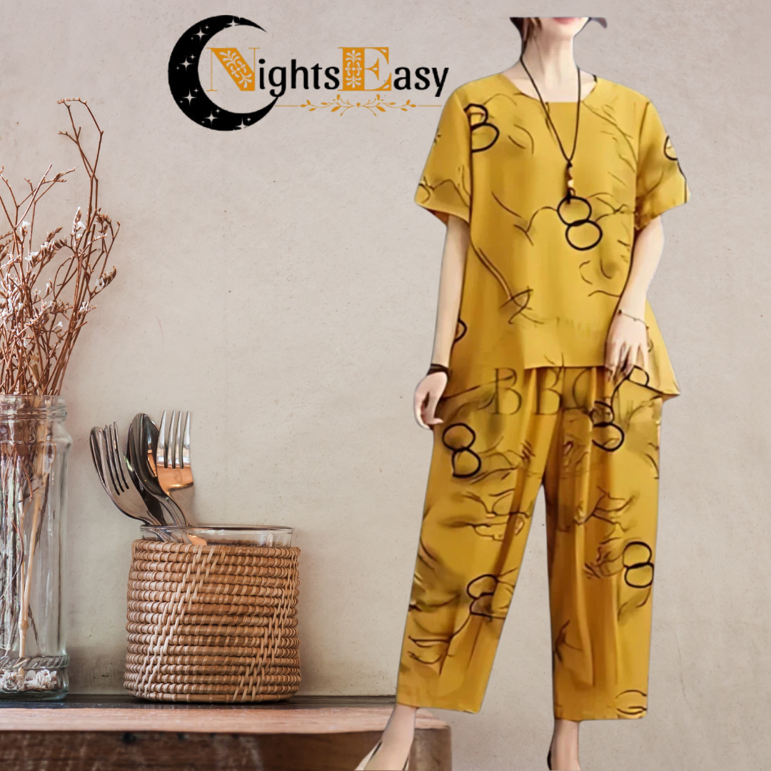 Yellow Ring Printed Capri Night Suit