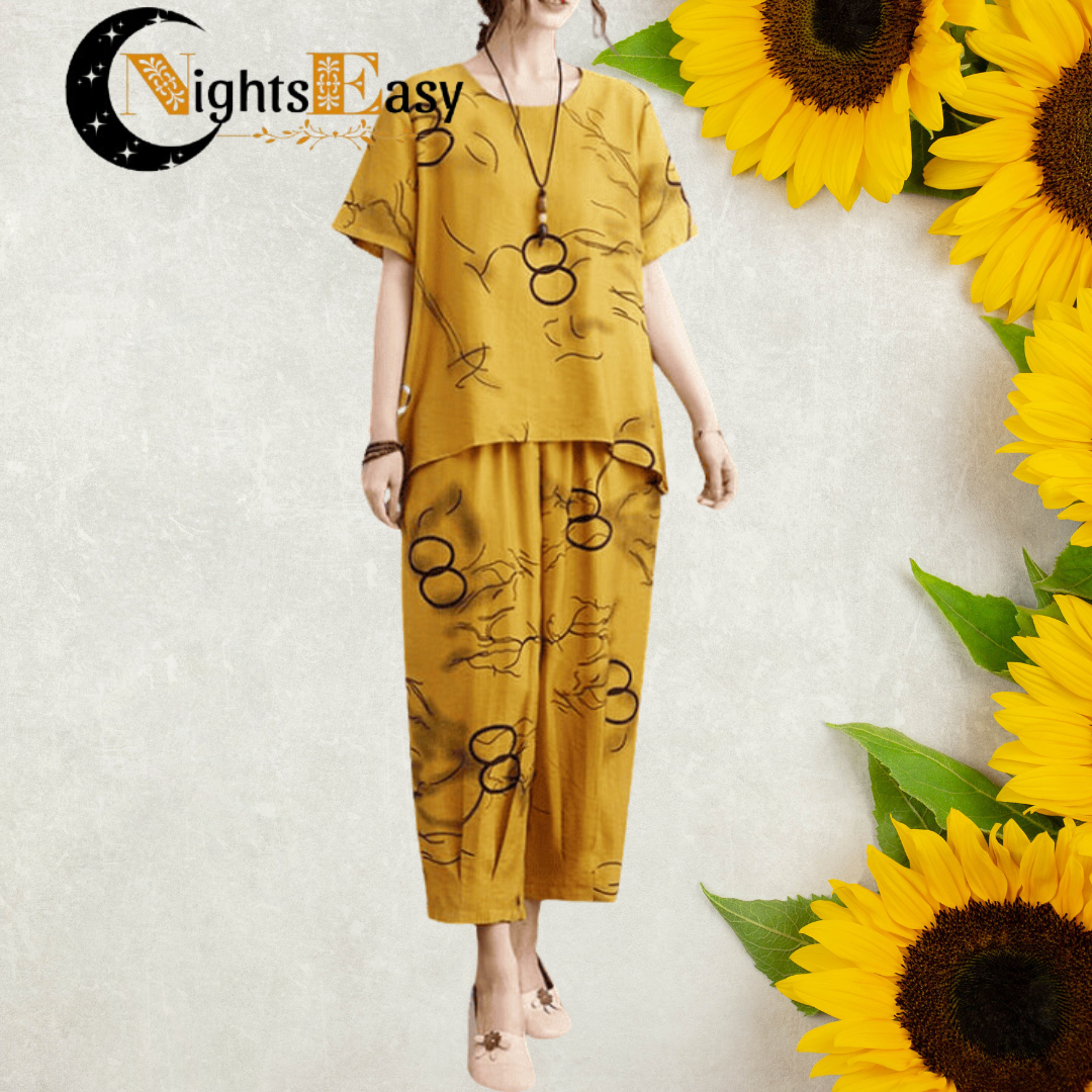 Yellow Ring Printed Capri Night Suit