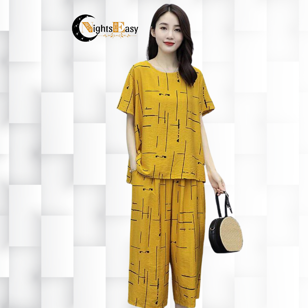 Yellow Printed Capri Night Suit