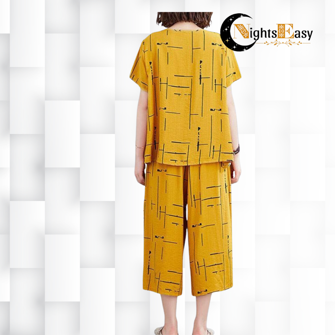 Yellow Printed Capri Night Suit