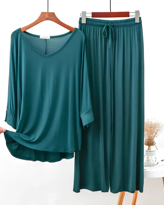 Persian Green V-Neck Plazo Night Suit