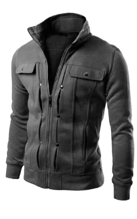 Charcoal Mexican Style Zipper Jacket For Men