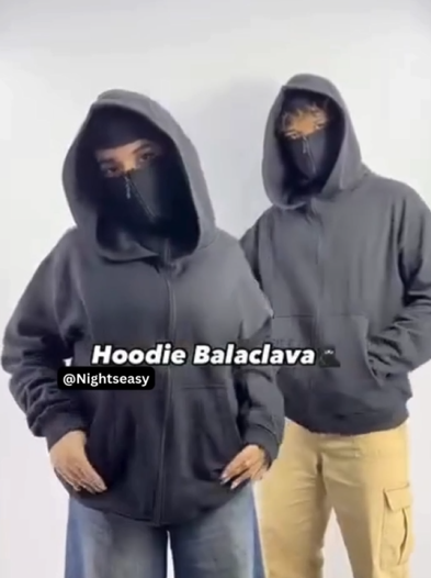 Couple Black Balaclava Ninja Zipper Hoodie Jacket
