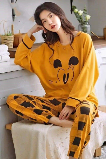 Yellow Mickey Mouse Printed Night Suit