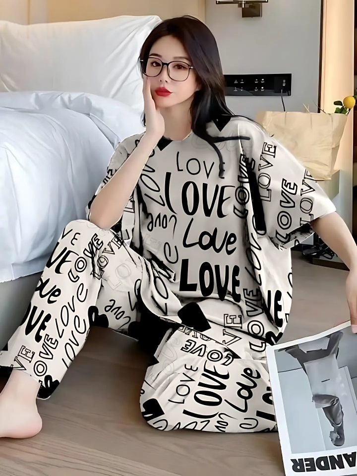Drop Shoulder Printed Night Suit