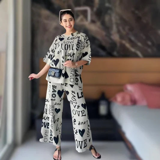 Drop Shoulder Printed Night Suit