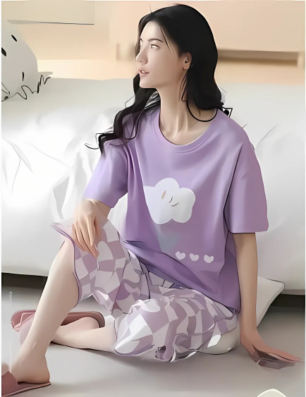 Purple Flower Printed Night Suit
