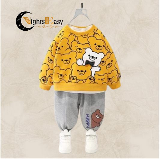 Yellow Bears Print Sweatshirt With Trouser For Kids (2 Piece)