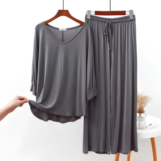 Charcoal V-Neck Plazo Night Suit