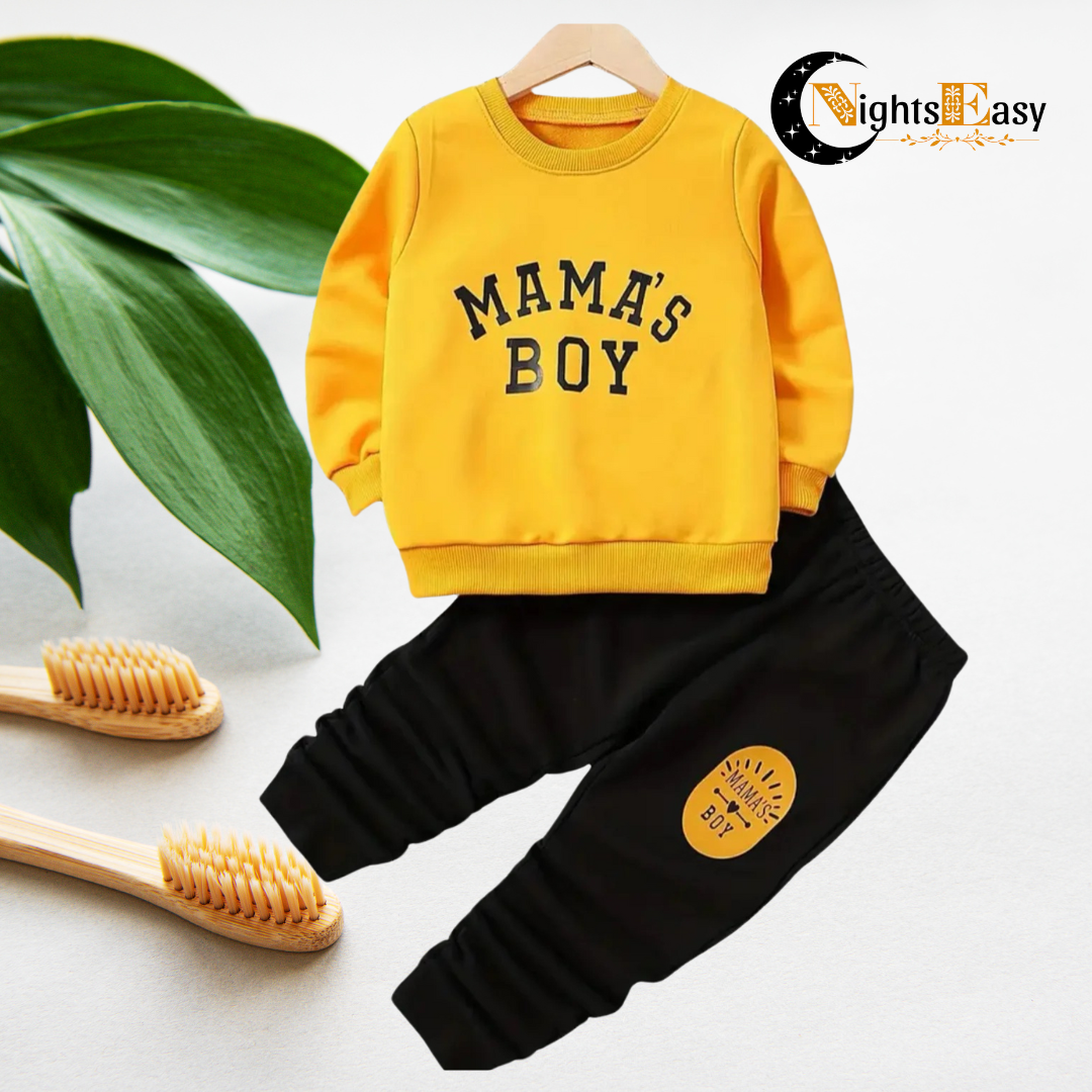 Yellow Mama's Boy Printed Sweatshirt With Trouser For Kids