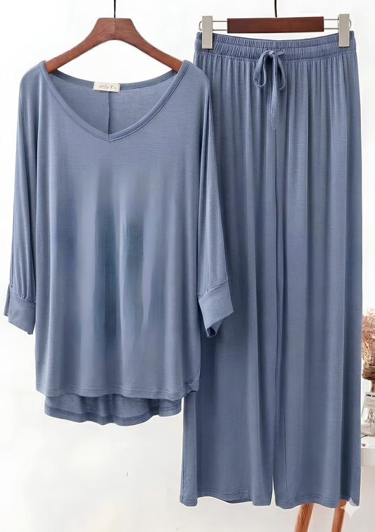 Teal Blue V-Neck Plazo Night Suit