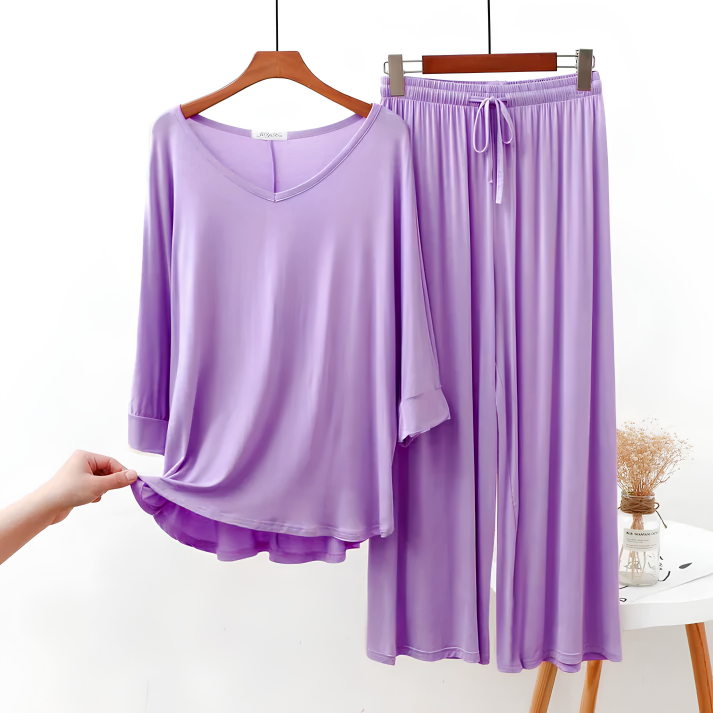 Purple V-Neck Plazo Night Suit