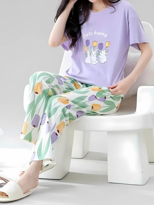 Cute Bunny  Printed Night Suit