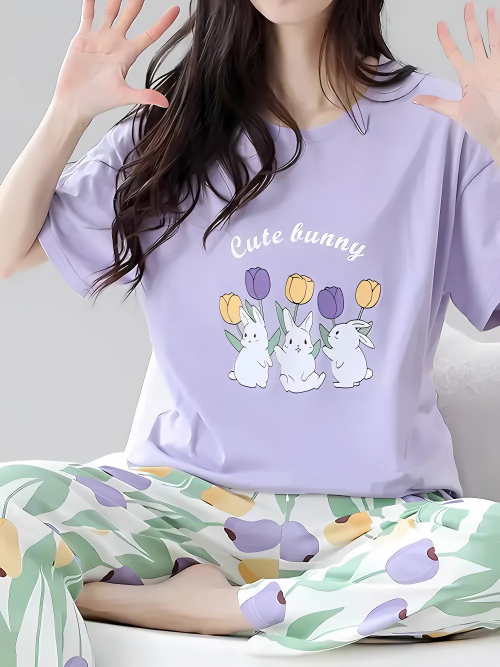 Cute Bunny  Printed Night Suit