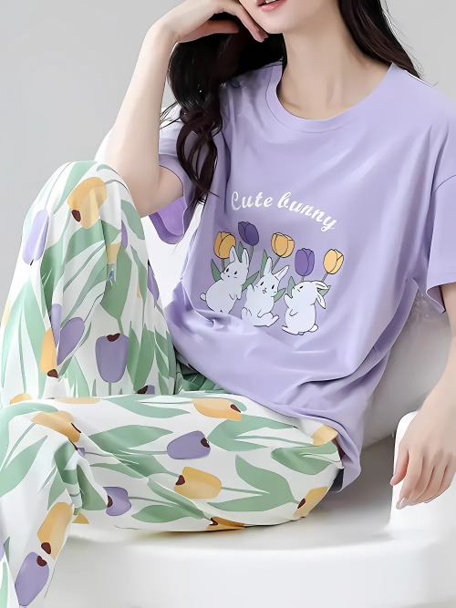 Cute Bunny  Printed Night Suit