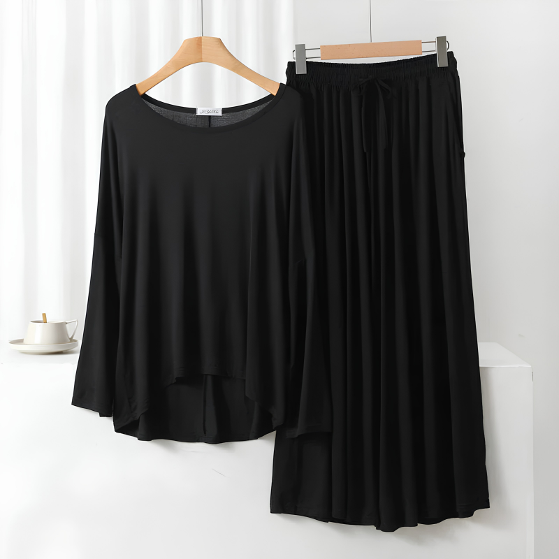 Black Plain Plazo Night Suit