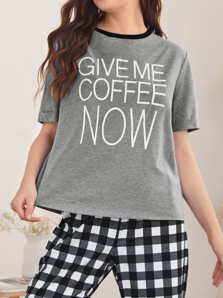 Give Me Coffee Now Printed Night Suit