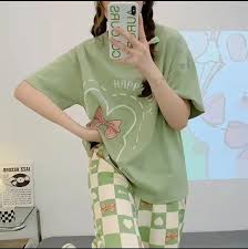 Olive Green Printed Night Suit