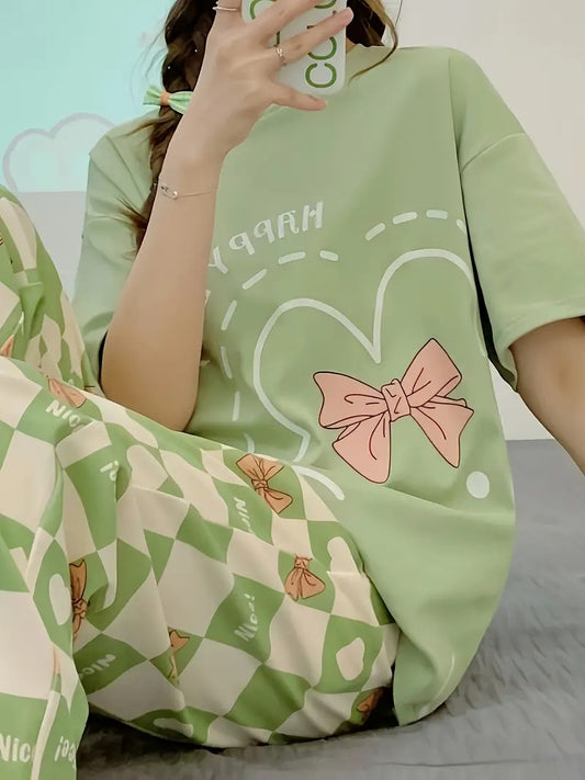 Olive Green Printed Night Suit