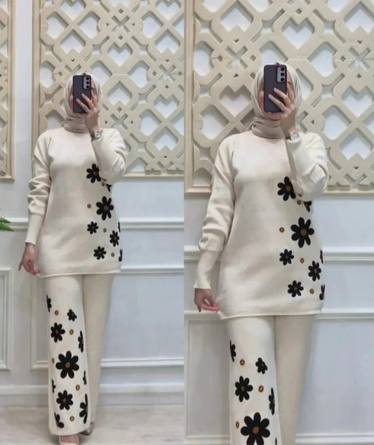 White Sunflower Printed Fleece Co-ord Set