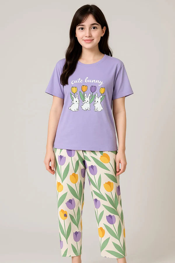 Cute Bunny  Printed Night Suit