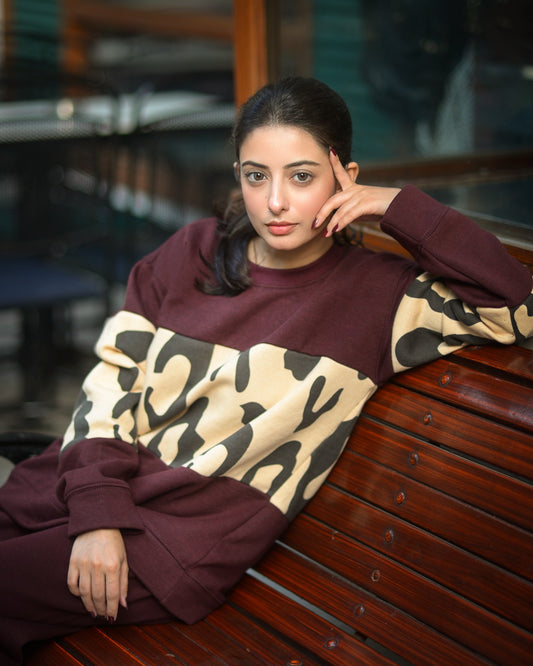 Brown Wild Printed Fleece Co-ord Set