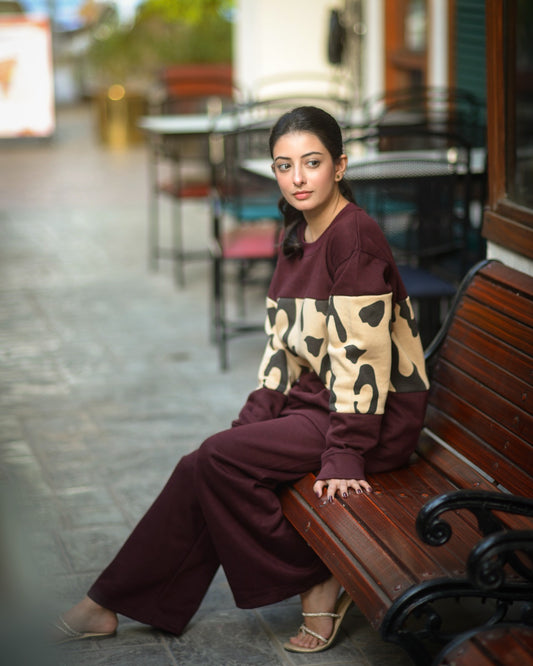 Brown Wild Printed Fleece Co-ord Set