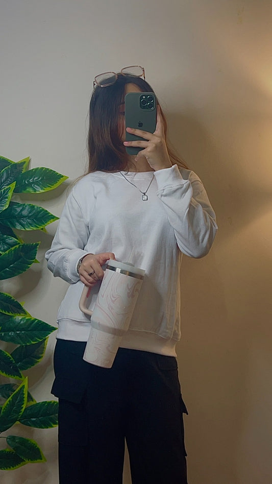 White Basic Sweat Shirt For Women