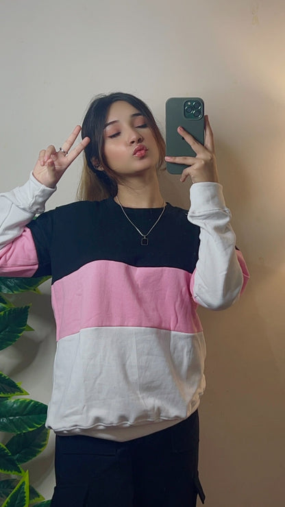 Black Pink And White Block Sweatshirt For Women