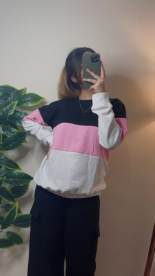 Black Pink And White Block Sweatshirt For Women