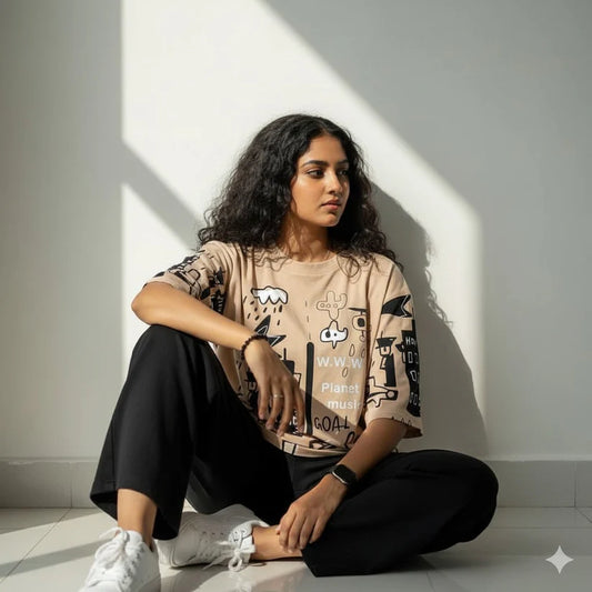 Planet Music With Black Pajama Printed Night Suit