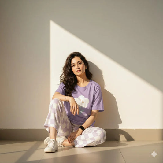 Purple Flower Printed Night Suit