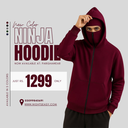 Maroon Balaclava Ninja Zipper Hoodie Jacket