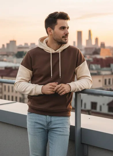Brown & Cream Hoodie For Men