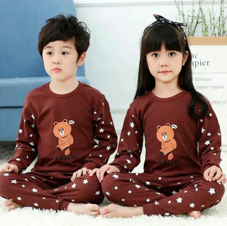 Maroon Teddy Bear Printed Kids Wear (Each)