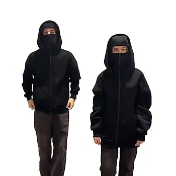 Couple Black Balaclava Ninja Zipper Hoodie Jacket