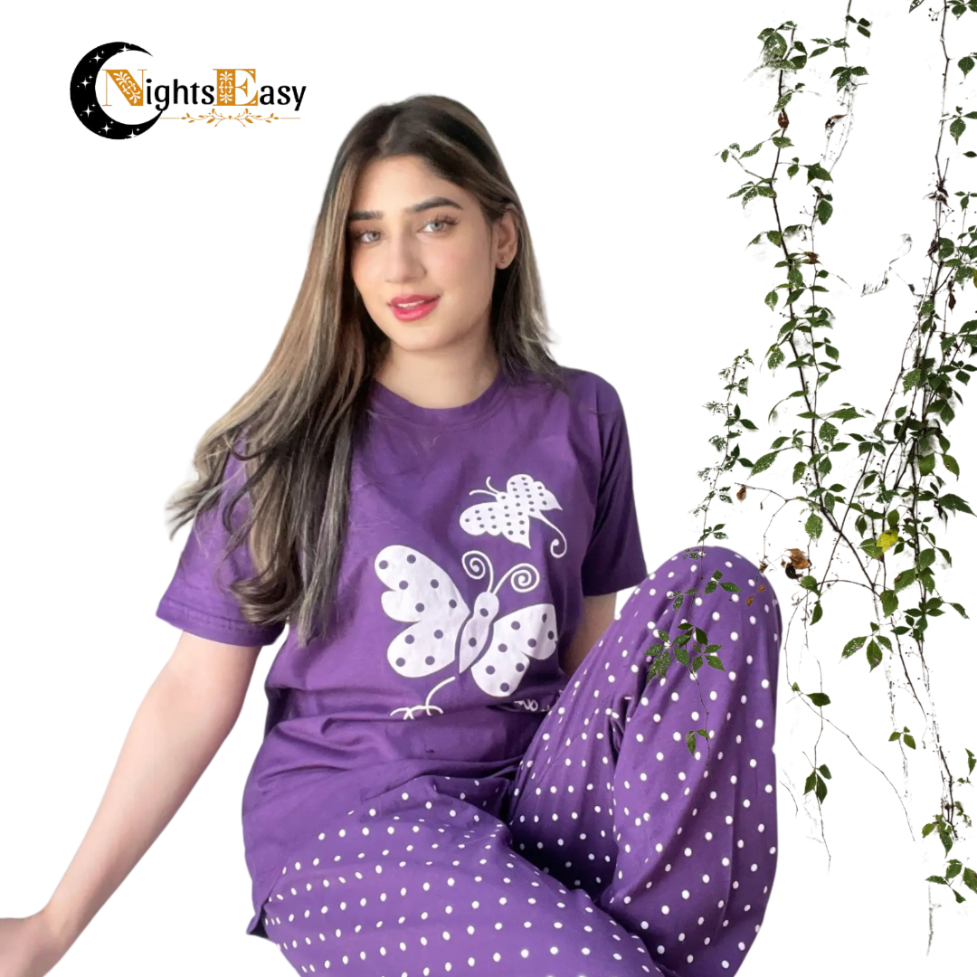 Purple Butterfly Printed  Night Suit